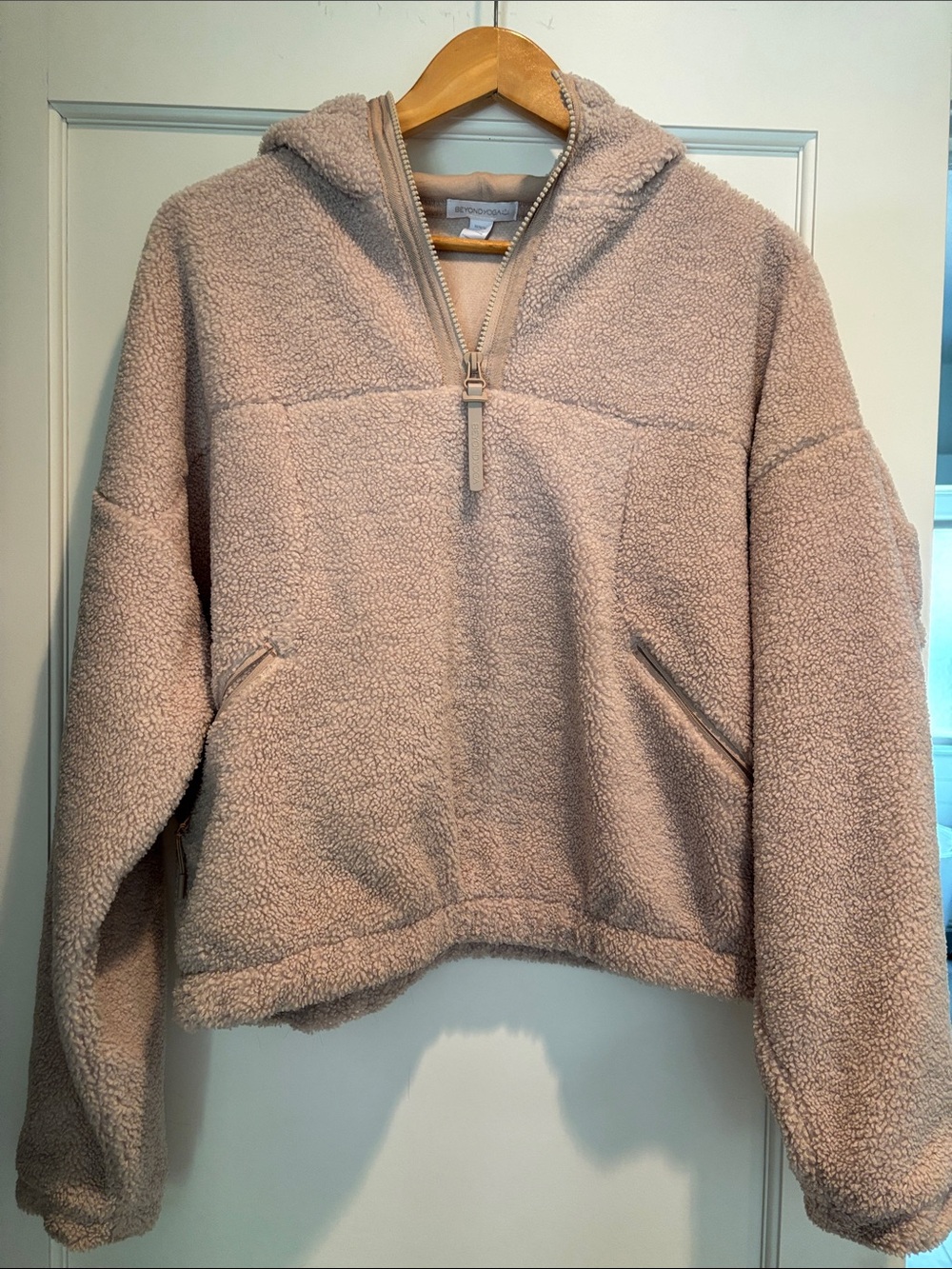 Beyond Yoga Cozy Half-Zip Hooded Sherpa Pullover Hoodie - Dusty Rose